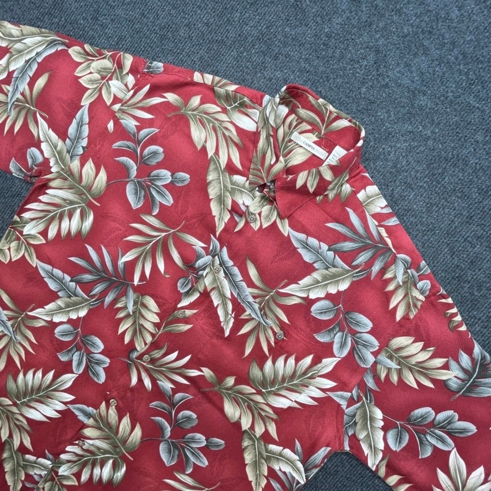 Campia Moda Mens M Red Palm Leaf Rayon Hawaiian Aloha Shirt Y2K Tropical
